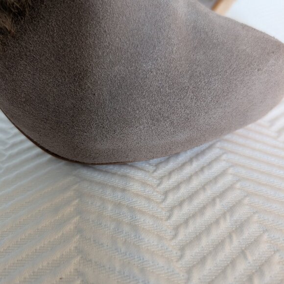 Colin Stuart Suede Faux Fur Stiletto Booties Y2K Size 8 New Neutral - Picture 4 of 13